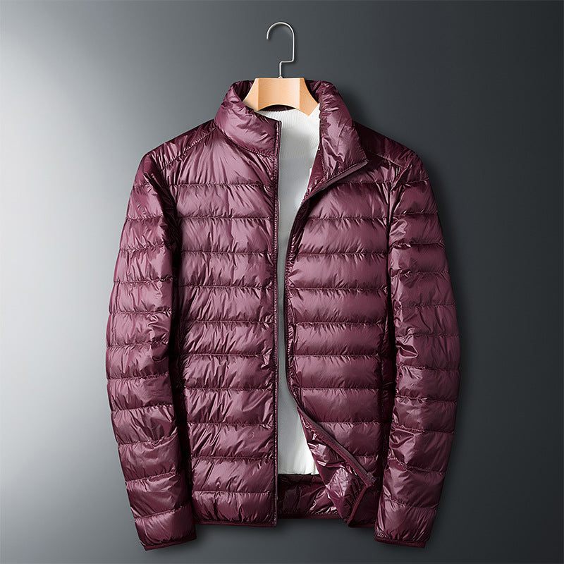 Men's Lightweight Down Jacket Grey Zippered Winter