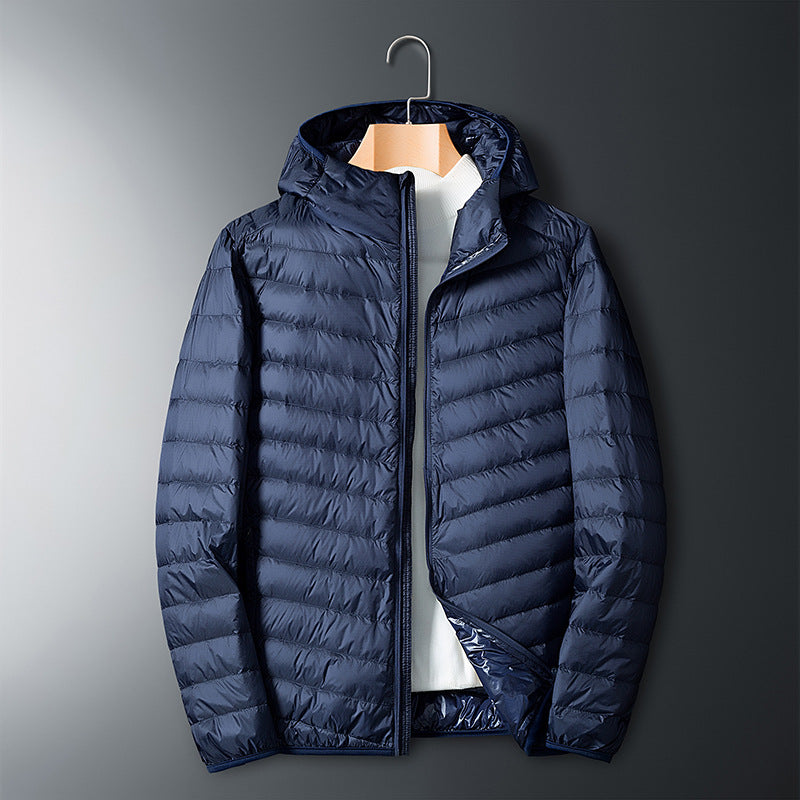 Men's Lightweight Down Jacket Grey Zippered Winter