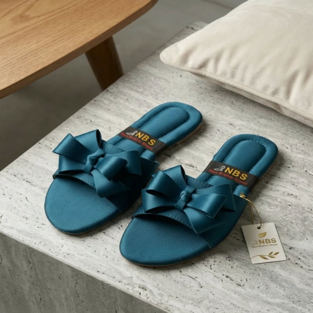 Women's Blue Bow Flat Slippers New Arrival