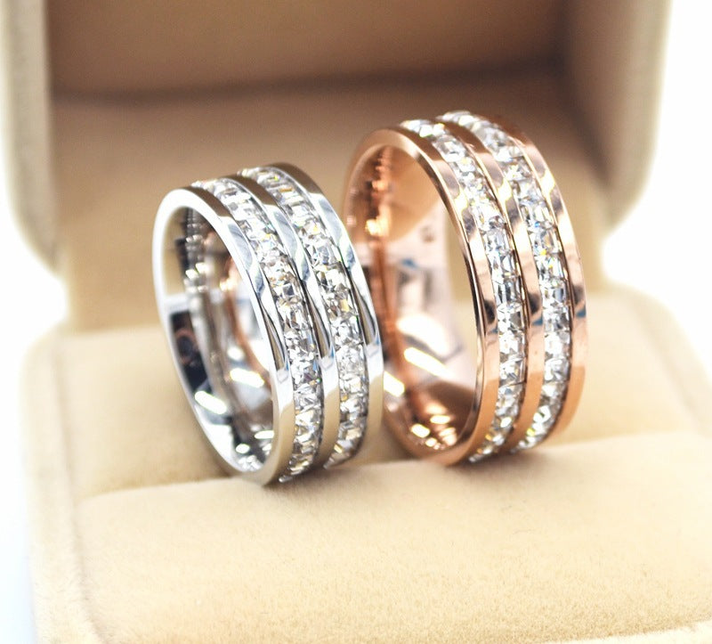 Rose Gold Double Row Diamond Crystal Ring for Women