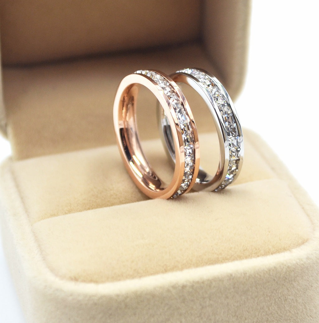Rose Gold Double Row Diamond Crystal Ring for Women