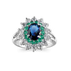Blue Green Zircon Flower Ring for Women