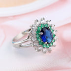 Blue Green Zircon Flower Ring for Women