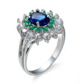 Blue Green Zircon Flower Ring for Women