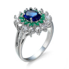 Blue Green Zircon Flower Ring for Women