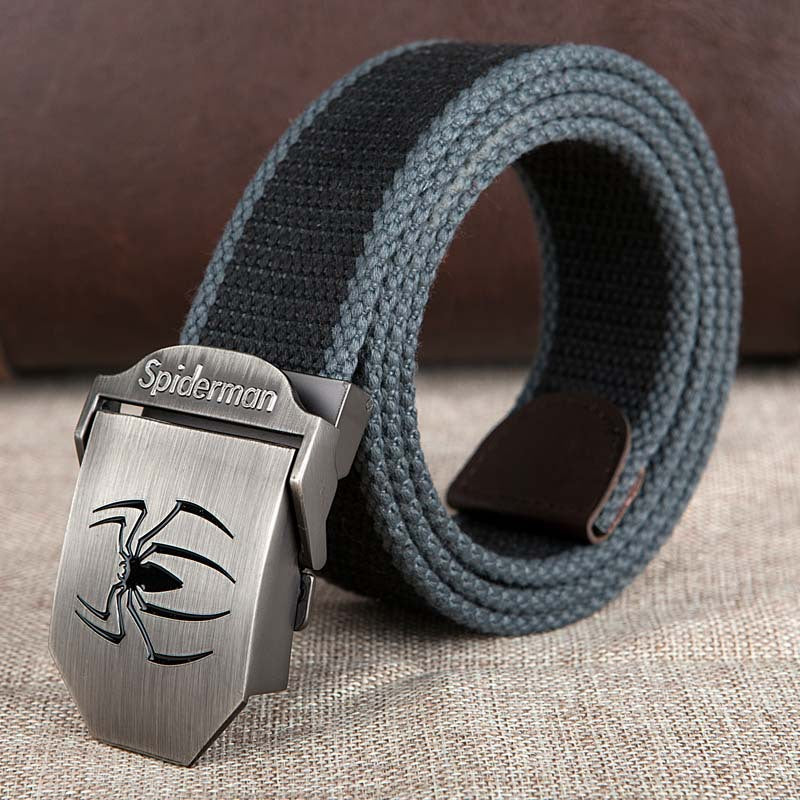 Men Spiderman Canvas Belt Gray Black Adjustable