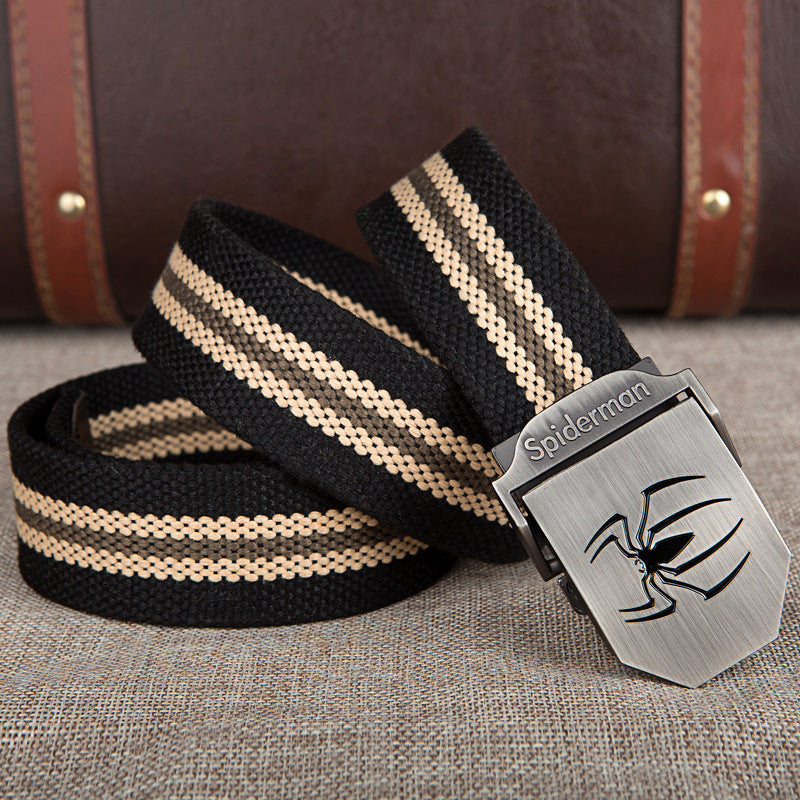 Men Spiderman Canvas Belt Gray Black Adjustable
