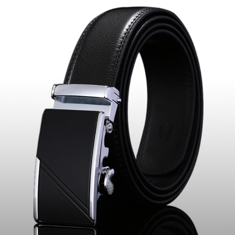 Men's Black Cowhide Automatic Buckle Belt