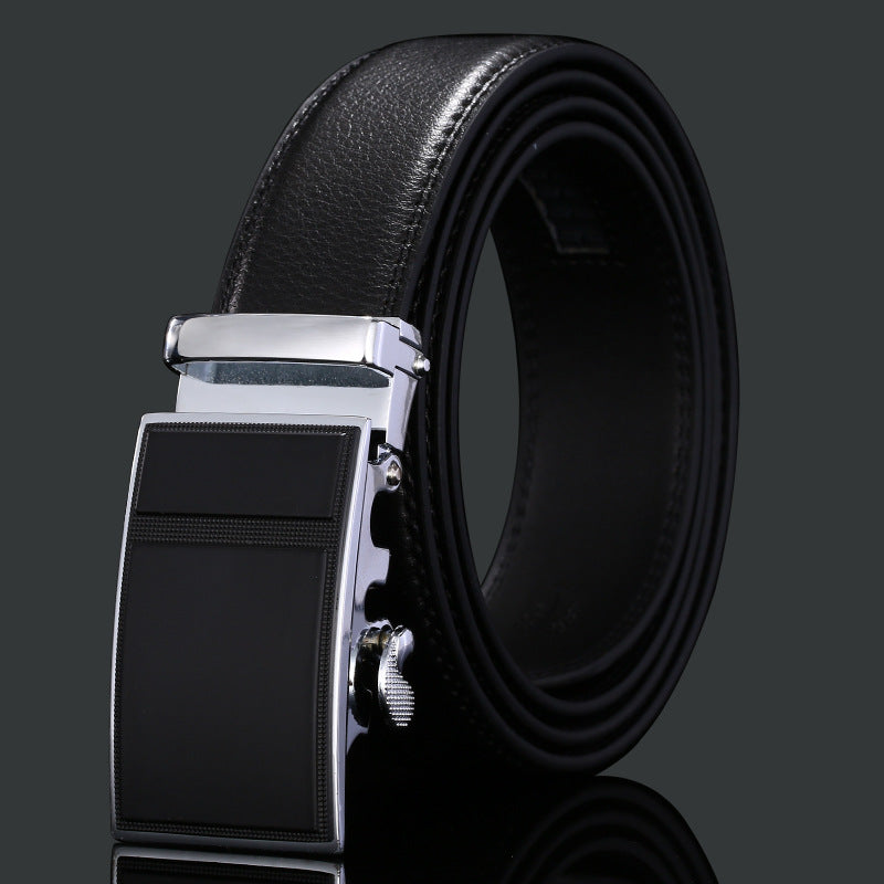 Men's Black Cowhide Automatic Buckle Belt