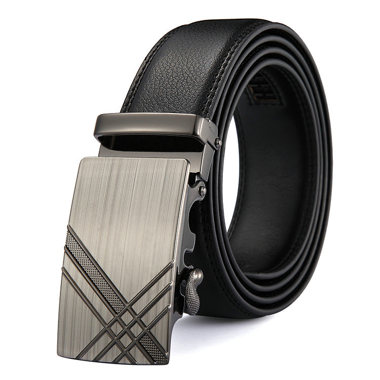 Men Black Leather Automatic Buckle Belt Business Style