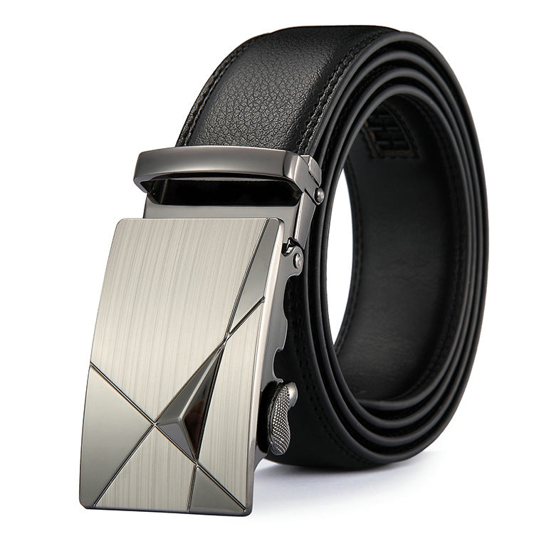 Men Black Leather Automatic Buckle Belt Business Style