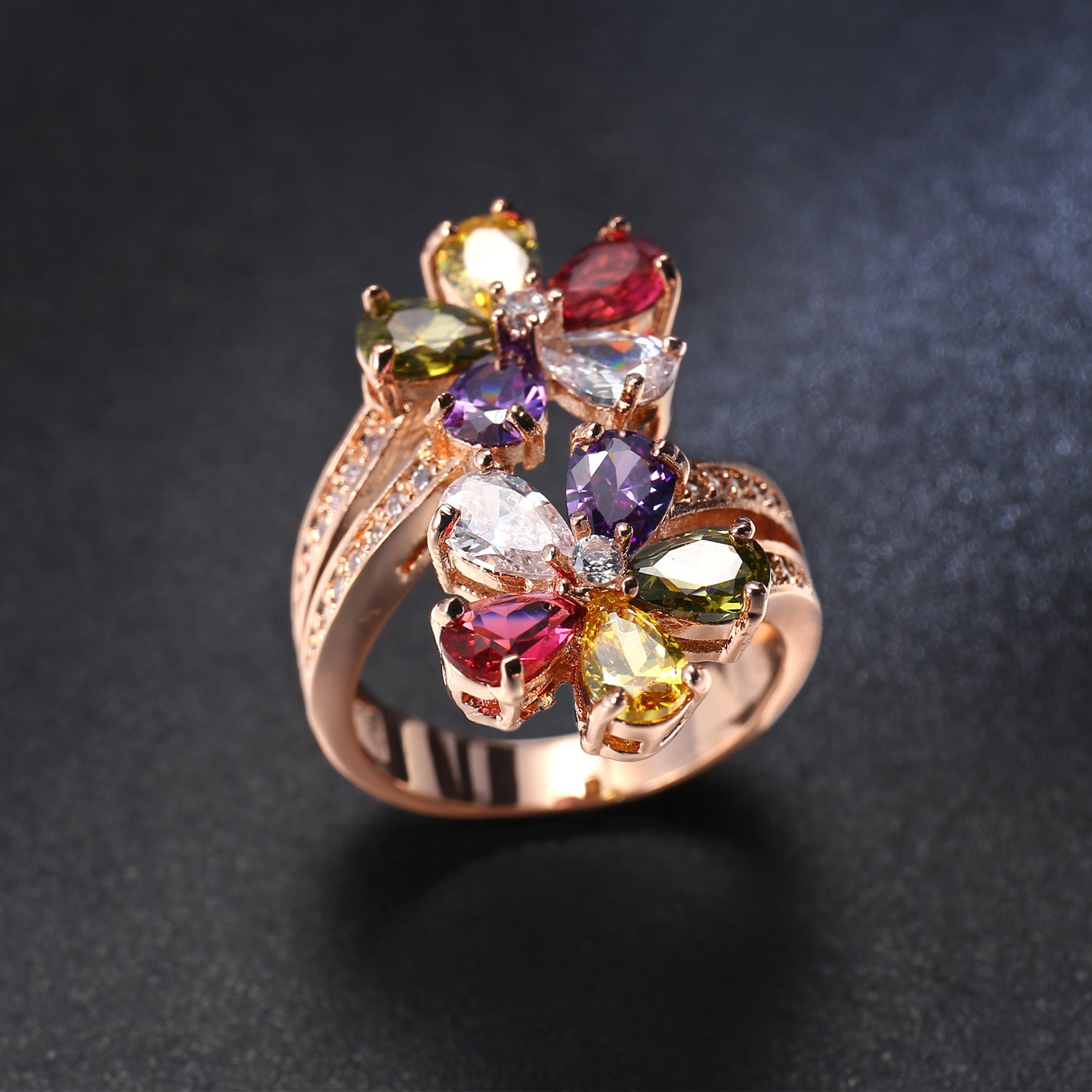 Women Zircon Flower Ring Daily Wear Jewelry