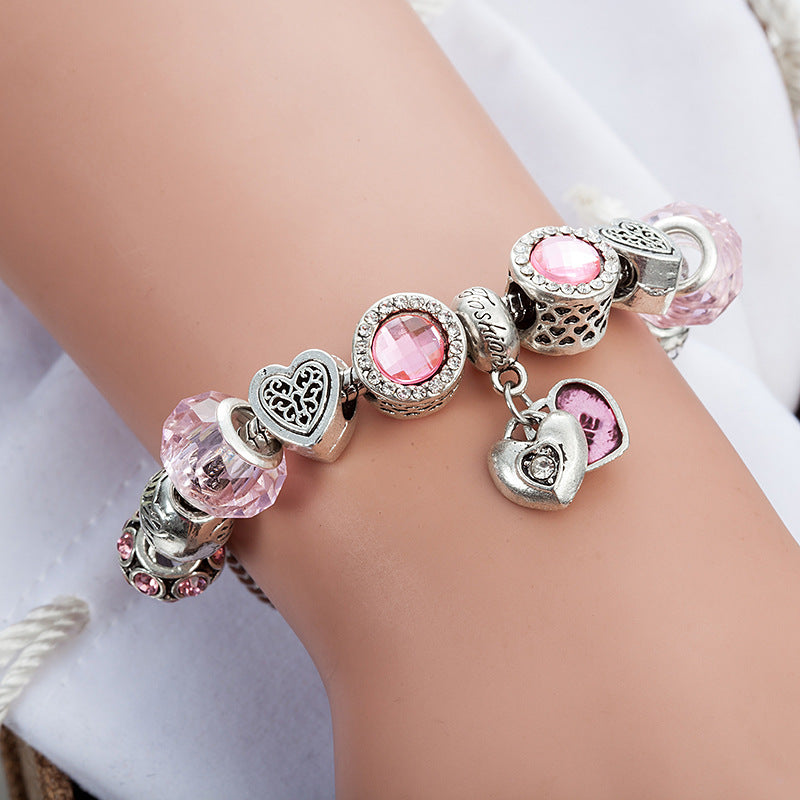 Pink Heart Charm Bracelet for Women Daily Wear