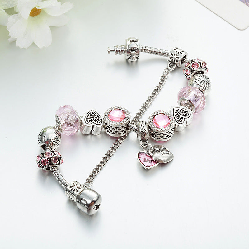 Pink Heart Charm Bracelet for Women Daily Wear