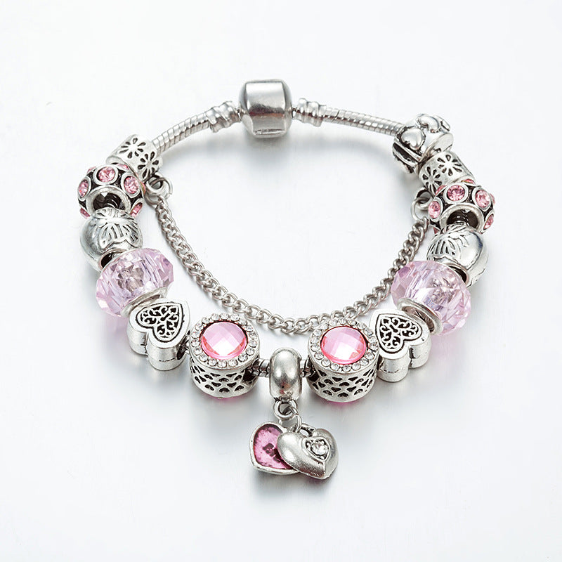 Pink Heart Charm Bracelet for Women Daily Wear