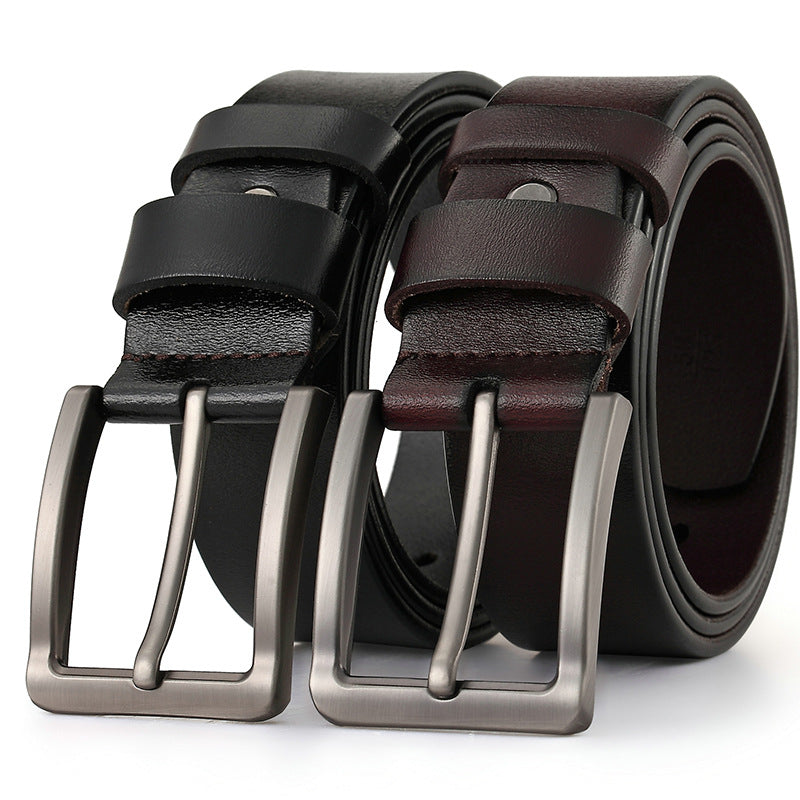 Men Casual Leather Belt with Pin Buckle Black 110cm