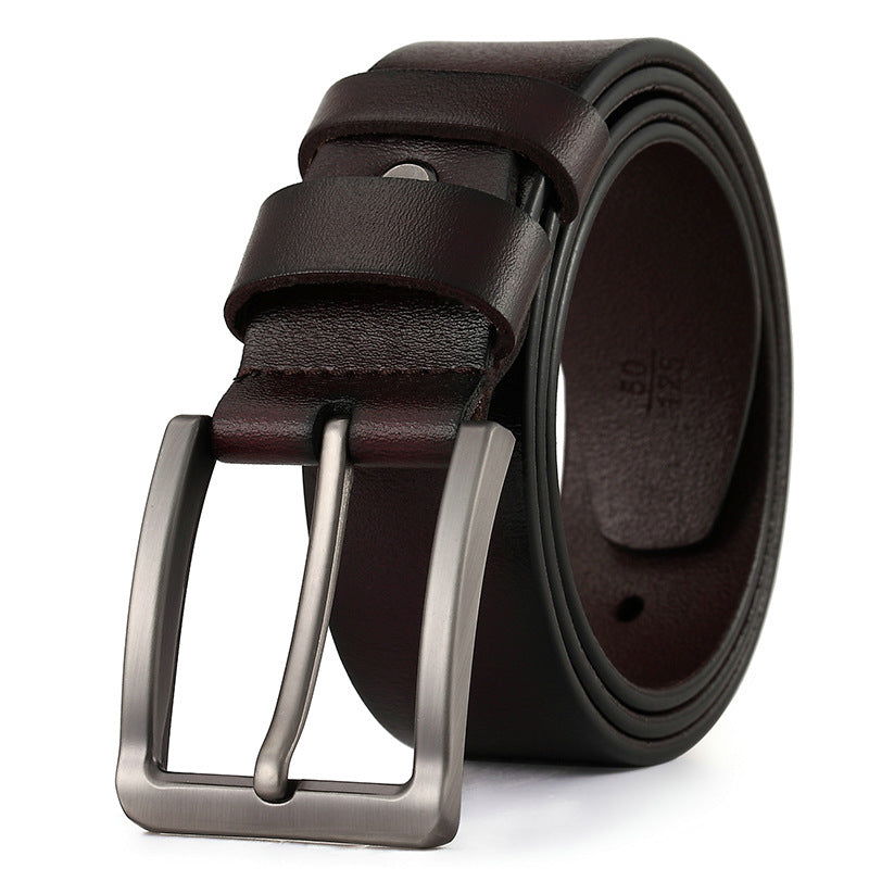 Men Casual Leather Belt with Pin Buckle Black 110cm