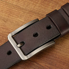 Men Casual Leather Belt with Pin Buckle Black 110cm