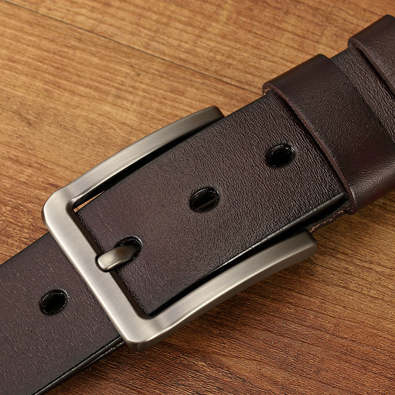 Men Casual Leather Belt with Pin Buckle Black 110cm