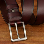 Men Casual Leather Belt with Pin Buckle Black 110cm