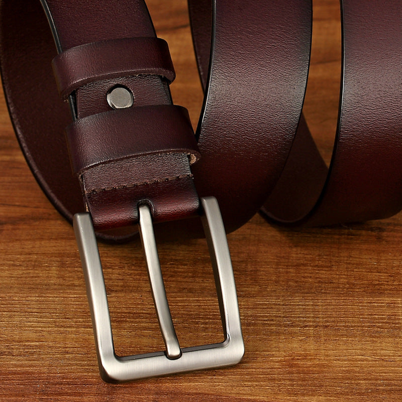 Men Casual Leather Belt with Pin Buckle Black 110cm
