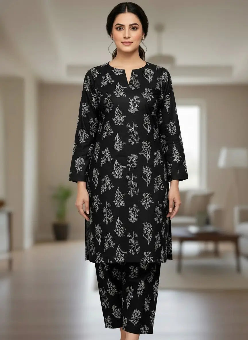 2 Pcs Women's Unstitched Printed Suit