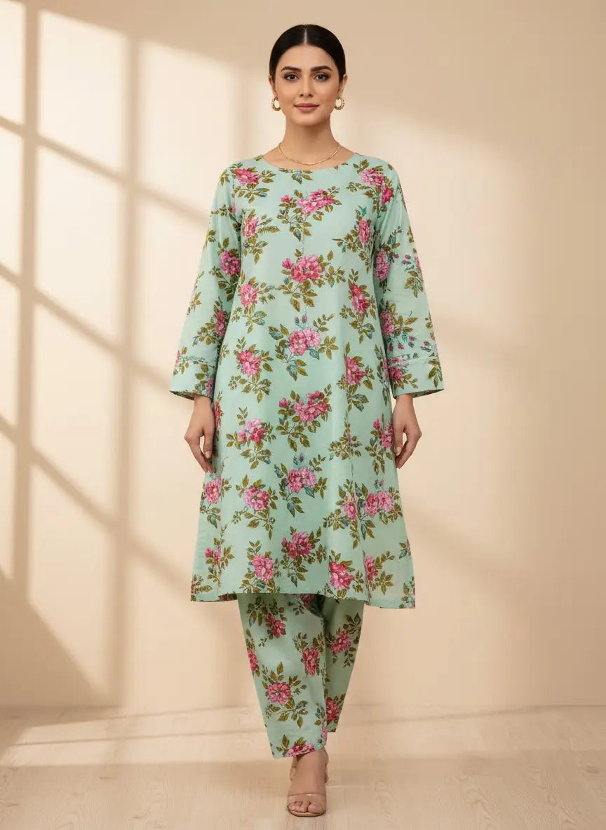 2 Pcs Women's Unstitched Printed Suit