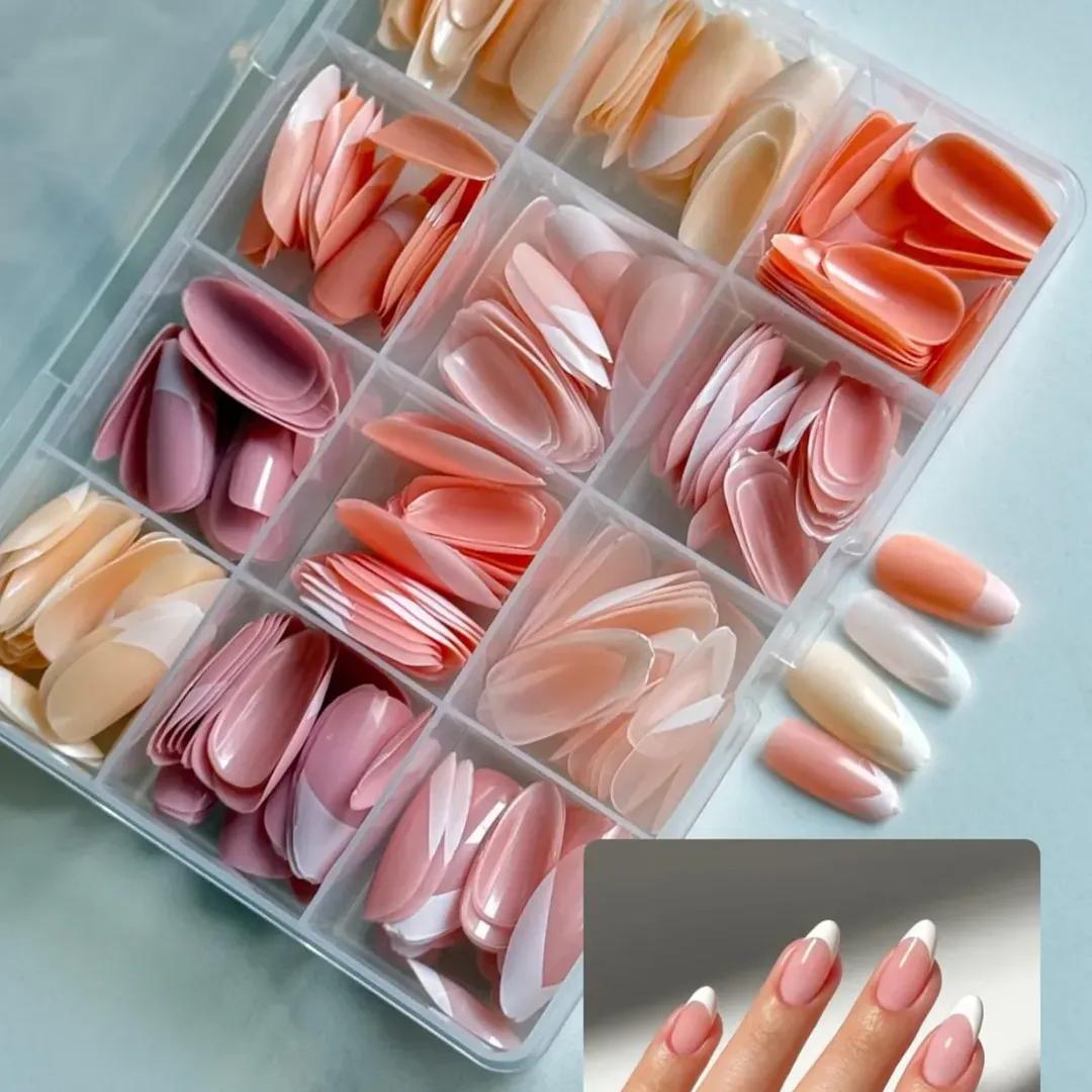 French Tip Nails 144 Pcs Nude Shades Boxed