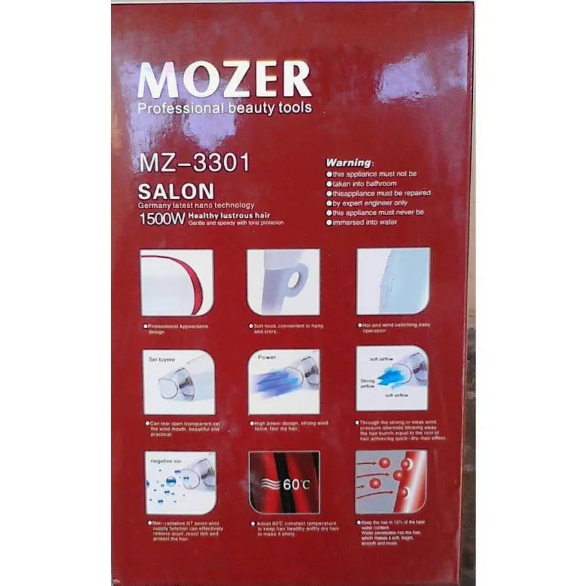Mozer MZ-3310 Hair Dryer Red White Portable Salon Grade