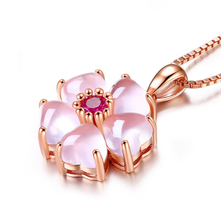 Rose Gold Flower Pendant Necklace for Women