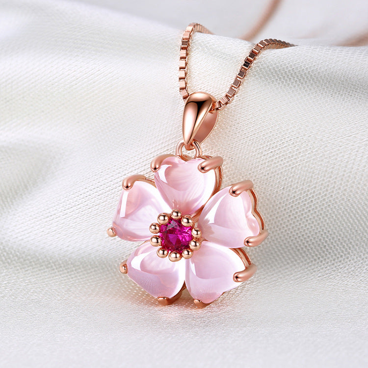 Rose Gold Flower Pendant Necklace for Women