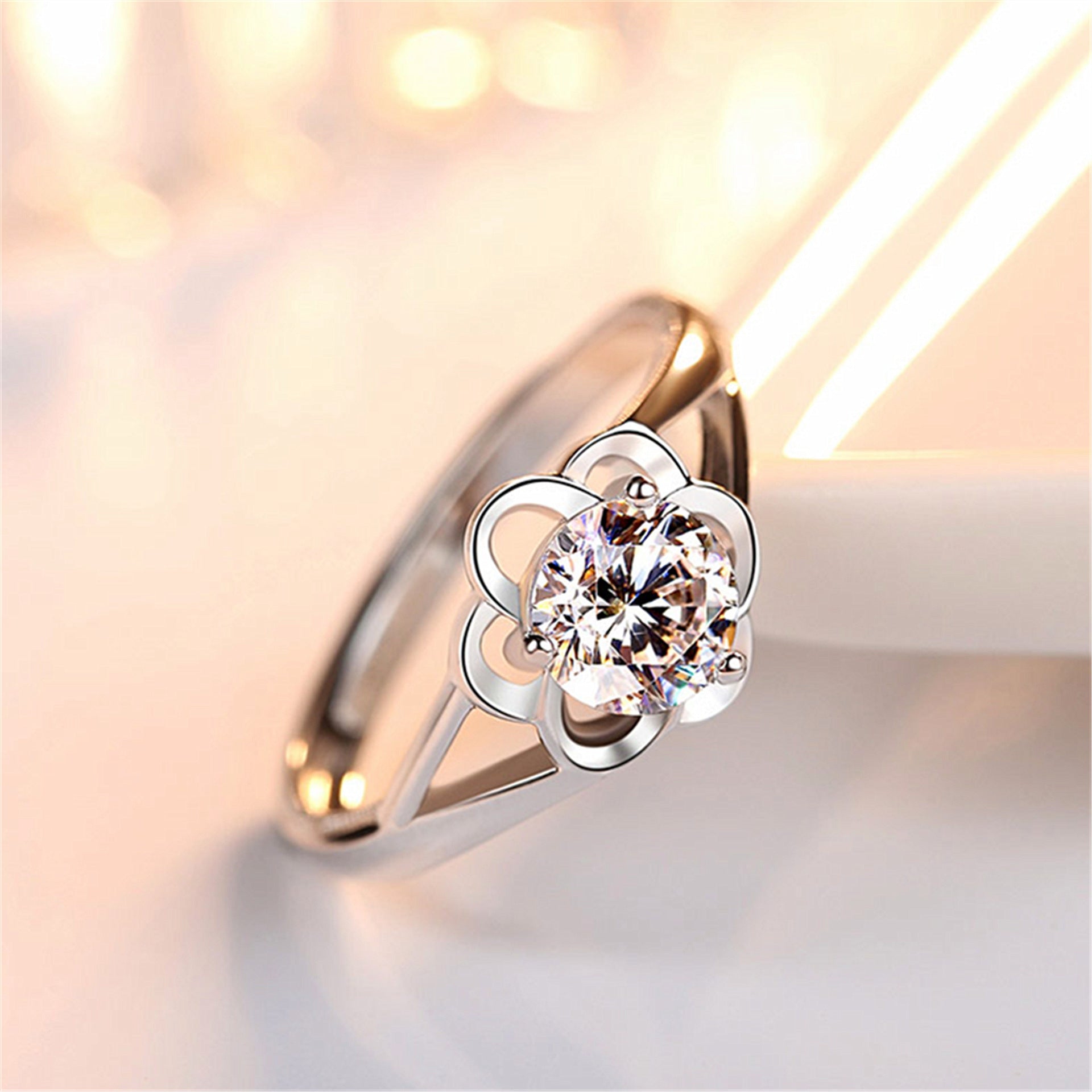 White Diamond Wedding Ring Adjustable White Gold Fashion Jewelry