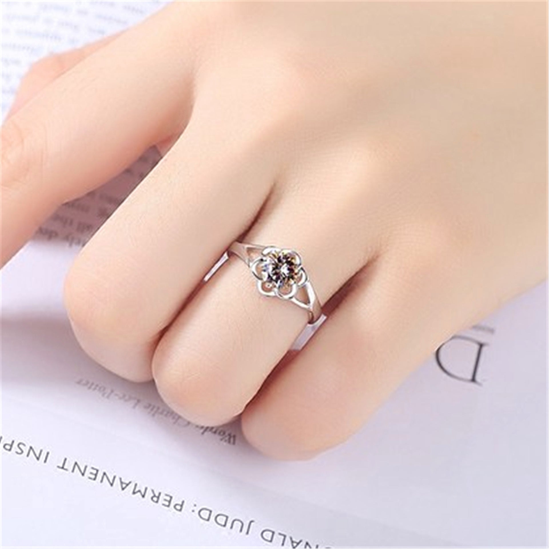 White Diamond Wedding Ring Adjustable White Gold Fashion Jewelry