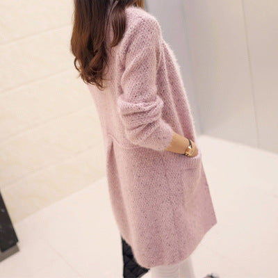 Women Light Blue Mohair Mid-Length Cardigan