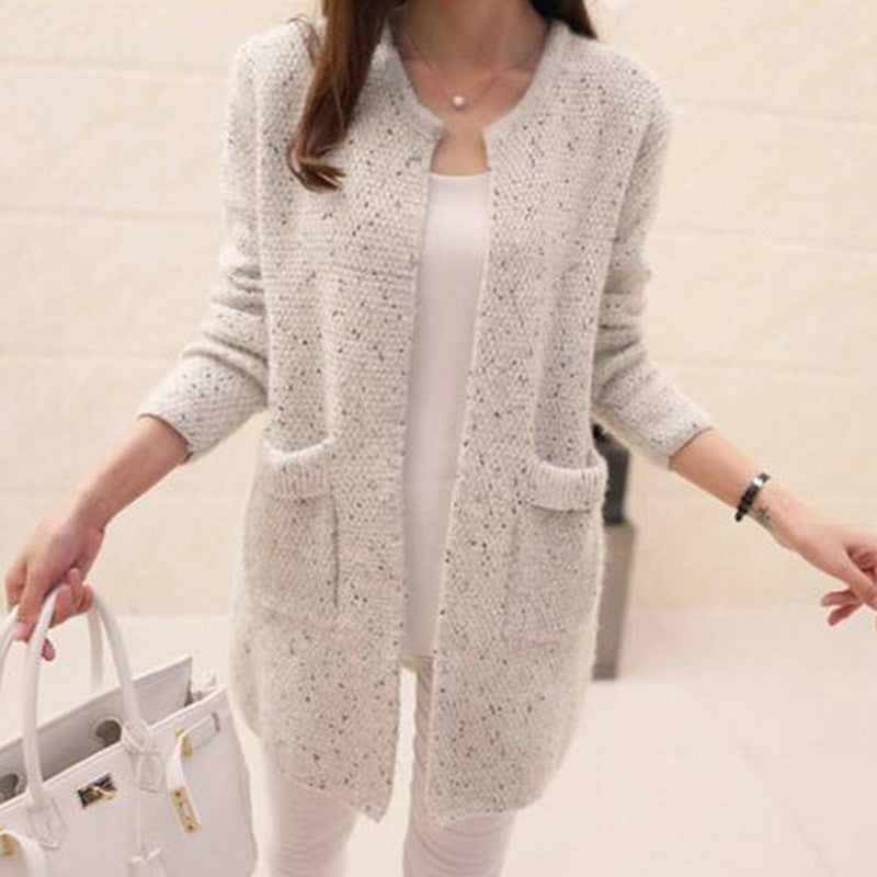 Women Light Blue Mohair Mid-Length Cardigan