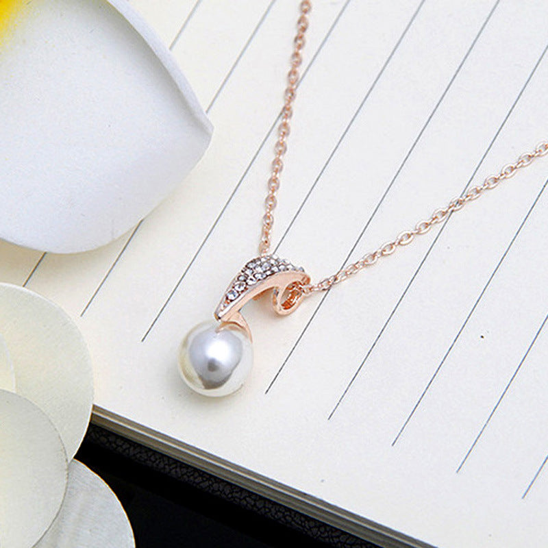 Rose Gold Pearl Pendant & Earrings Set for Weddings & Parties