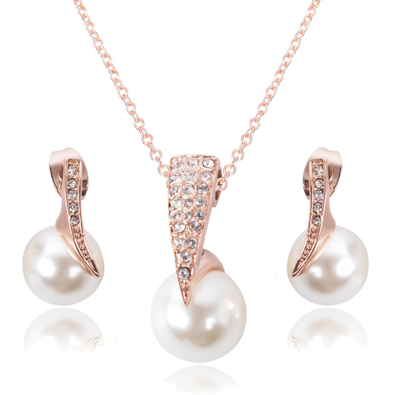 Rose Gold Pearl Pendant & Earrings Set for Weddings & Parties