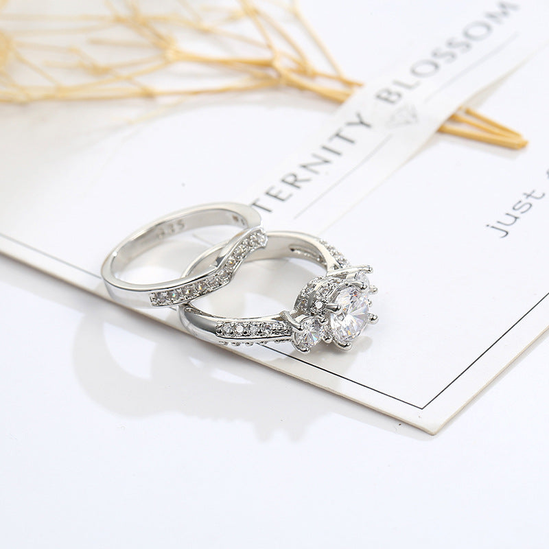 White Zircon Couple Rings for Men Women Engagement Jewelry