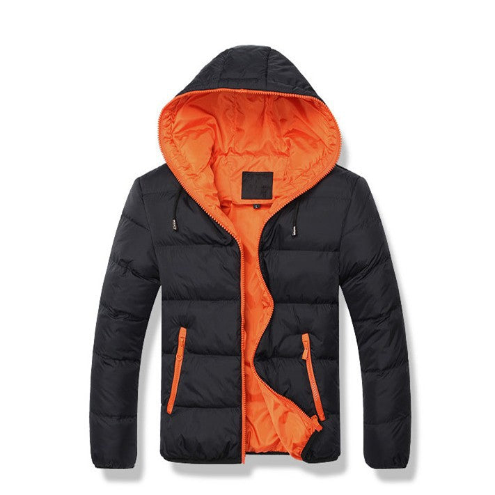 Men Hooded Cotton Padded Jacket Black Lime Green