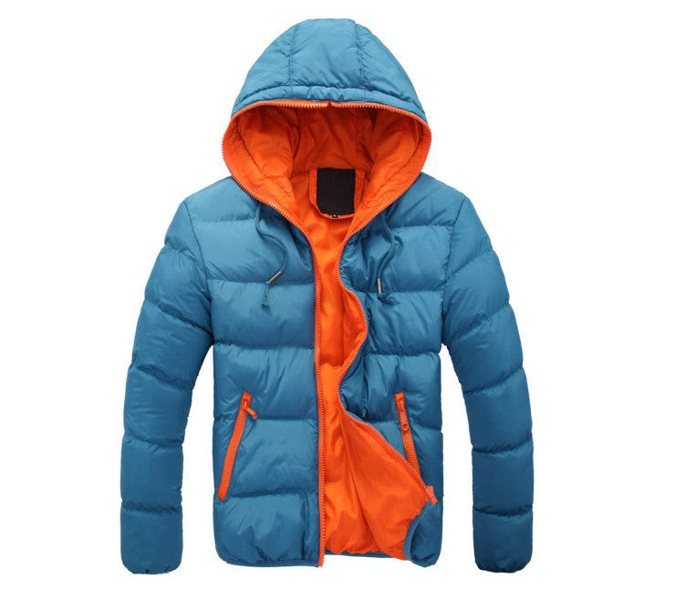 Men Hooded Cotton Padded Jacket Black Lime Green