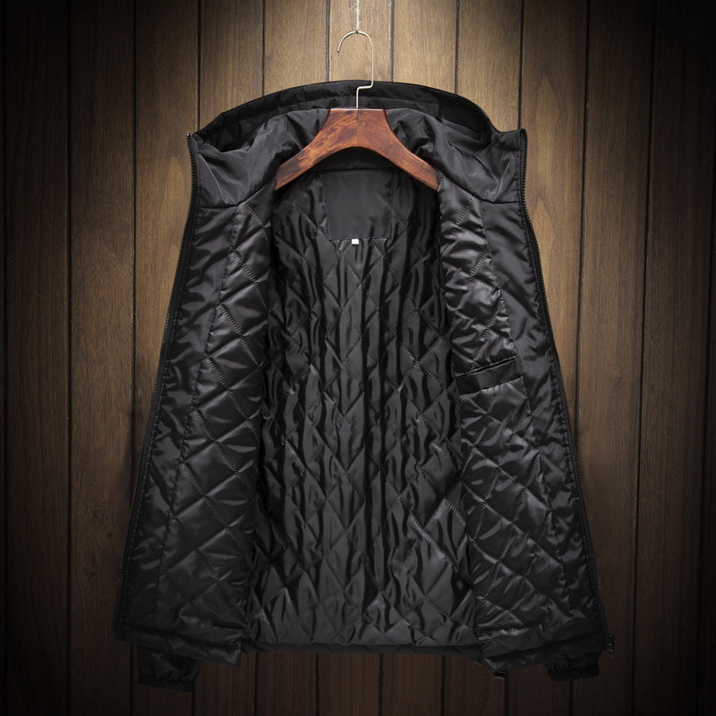 Men Plus Size Black Cotton Padded Hoodie Jacket