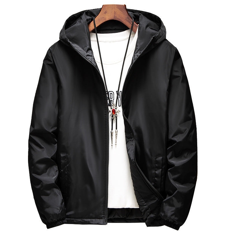 Men Plus Size Black Cotton Padded Hoodie Jacket