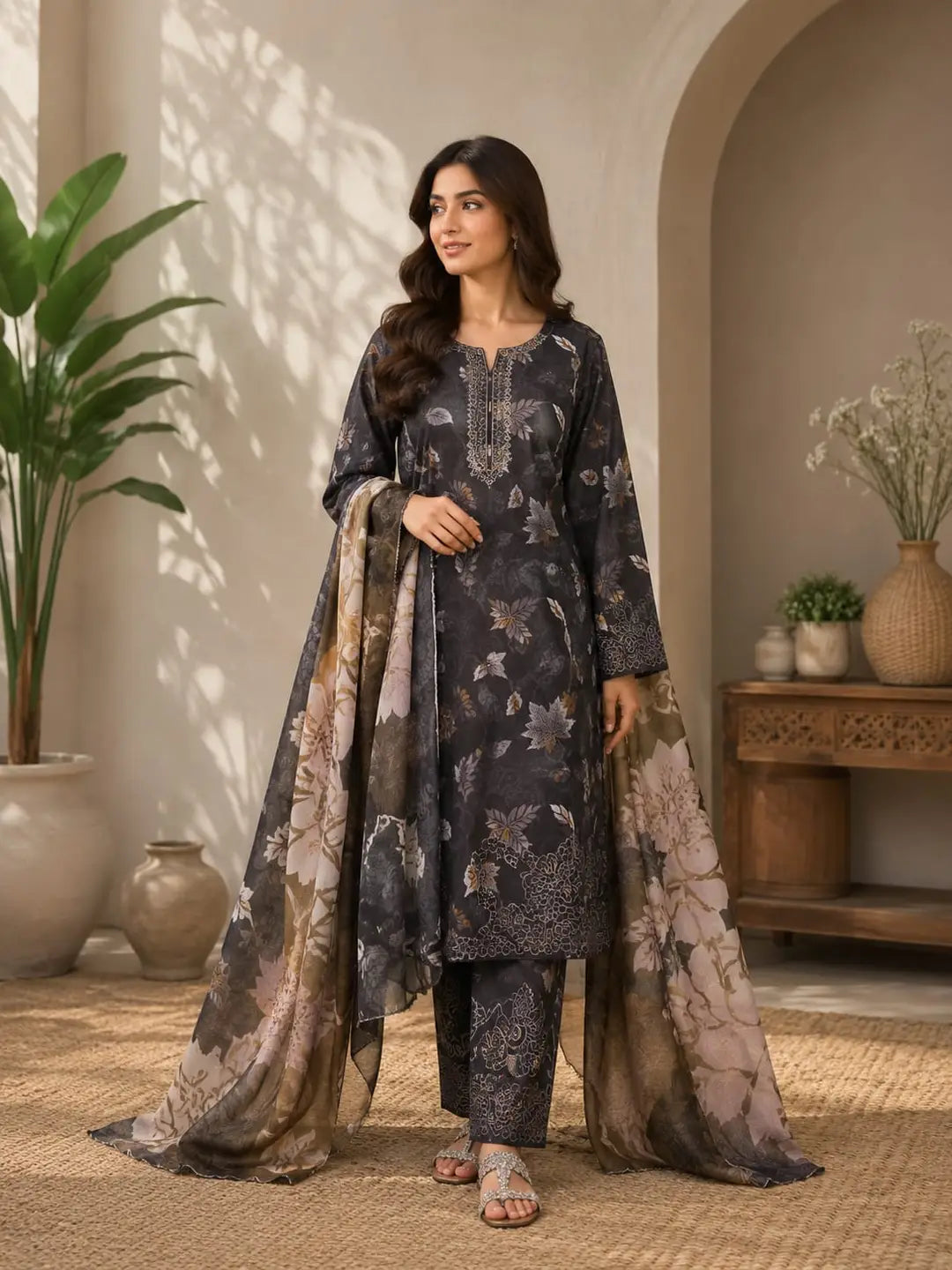 3 Pcs Women's Unstitched Printed Suit