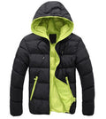 Men Hooded Cotton Padded Jacket Black Lime Green