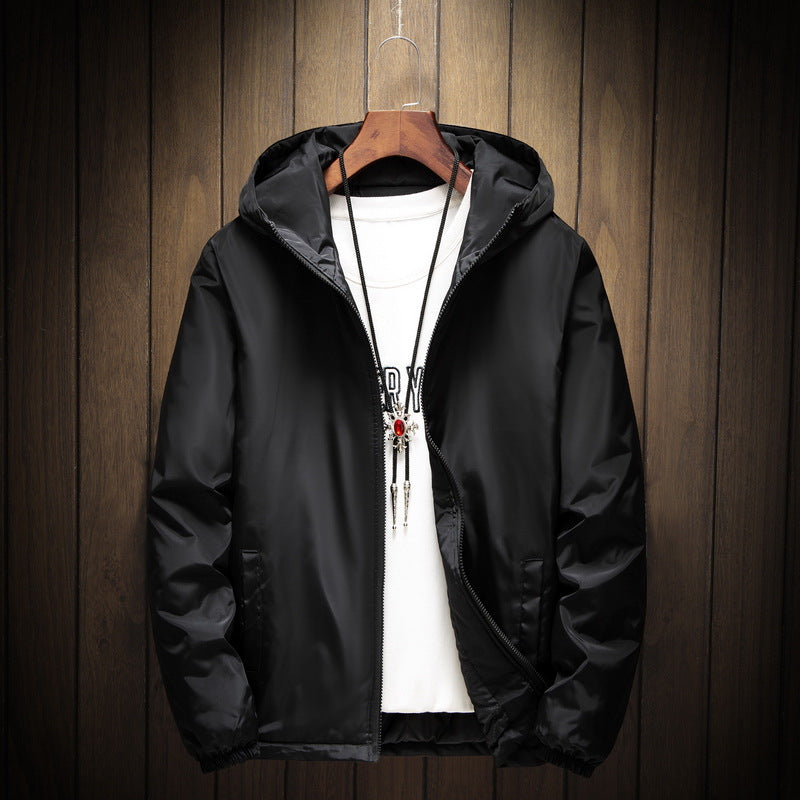 Men Plus Size Black Cotton Padded Hoodie Jacket