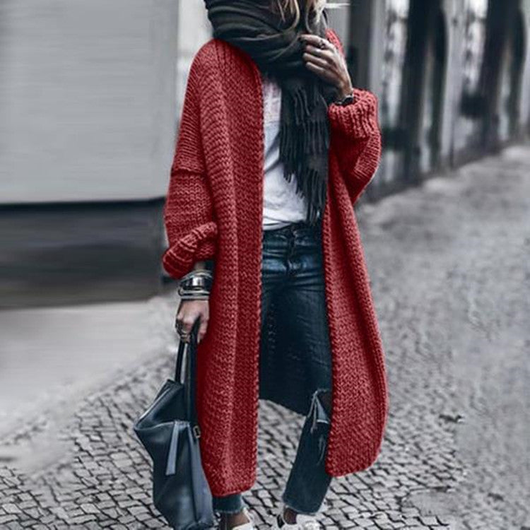 Women Long Knit Cardigan Sweater Jacket Loose Woolen Autumn Winter Multi Color