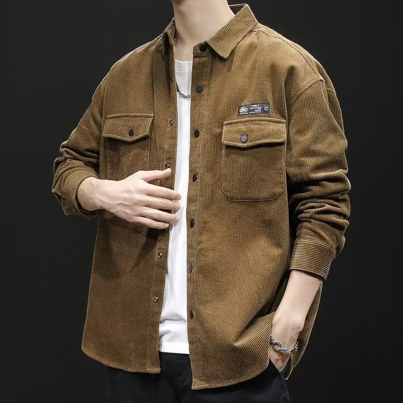 Men's Loose Corduroy Jacket Gray Autumn