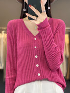 Women V-Neck Knitted Cardigan Light Green Summer Cotton
