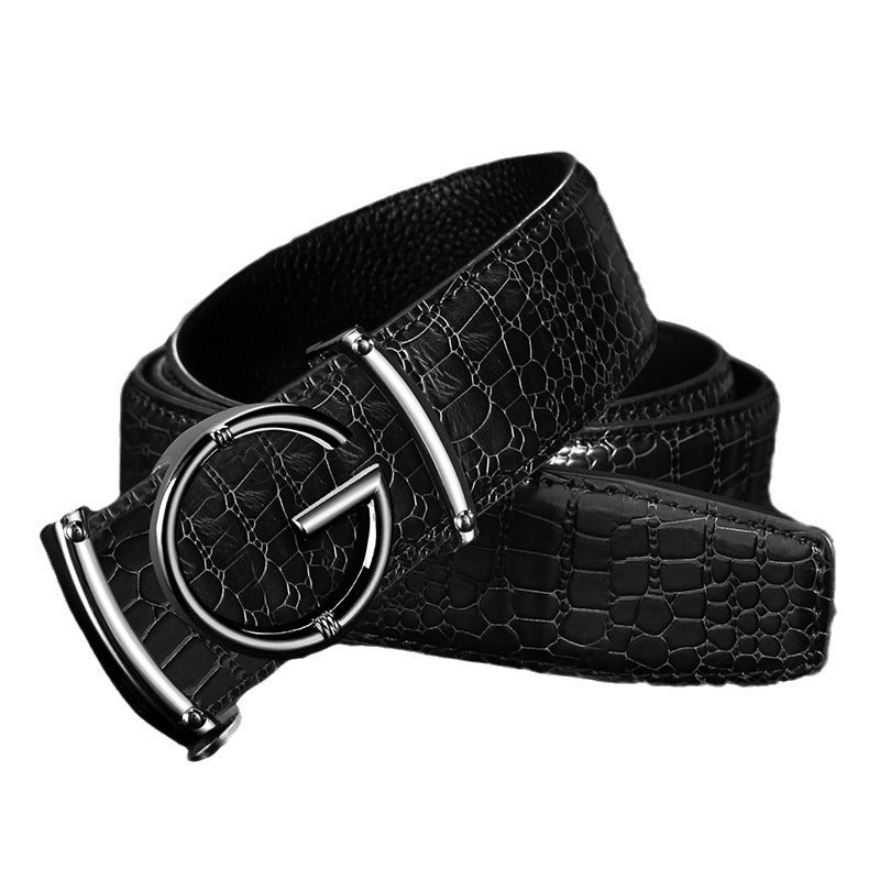 Men's Crocodile Skin G Buckle Belt Black Gold