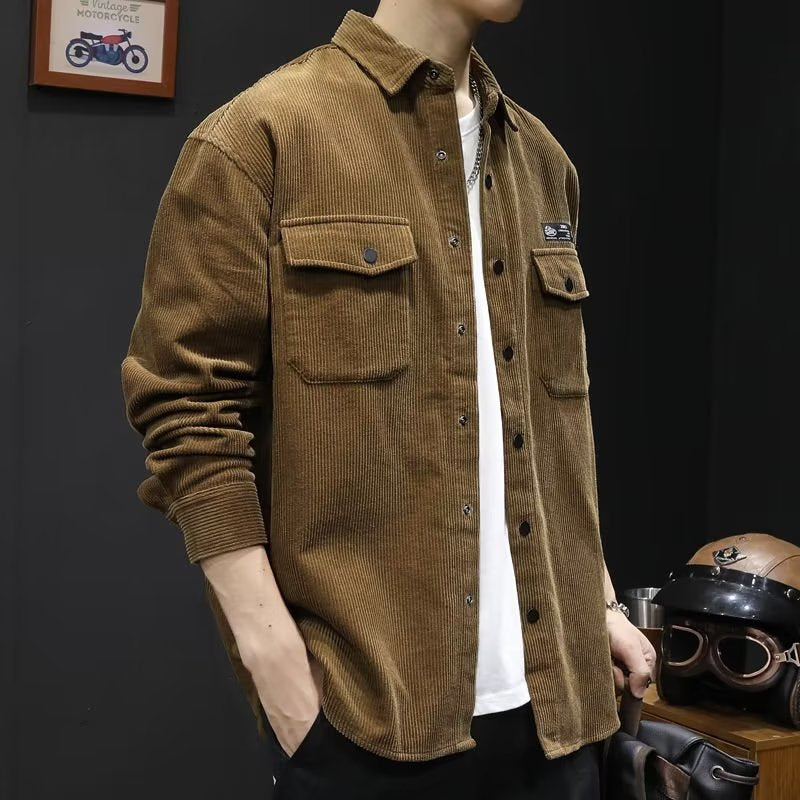 Men's Loose Corduroy Jacket Gray Autumn